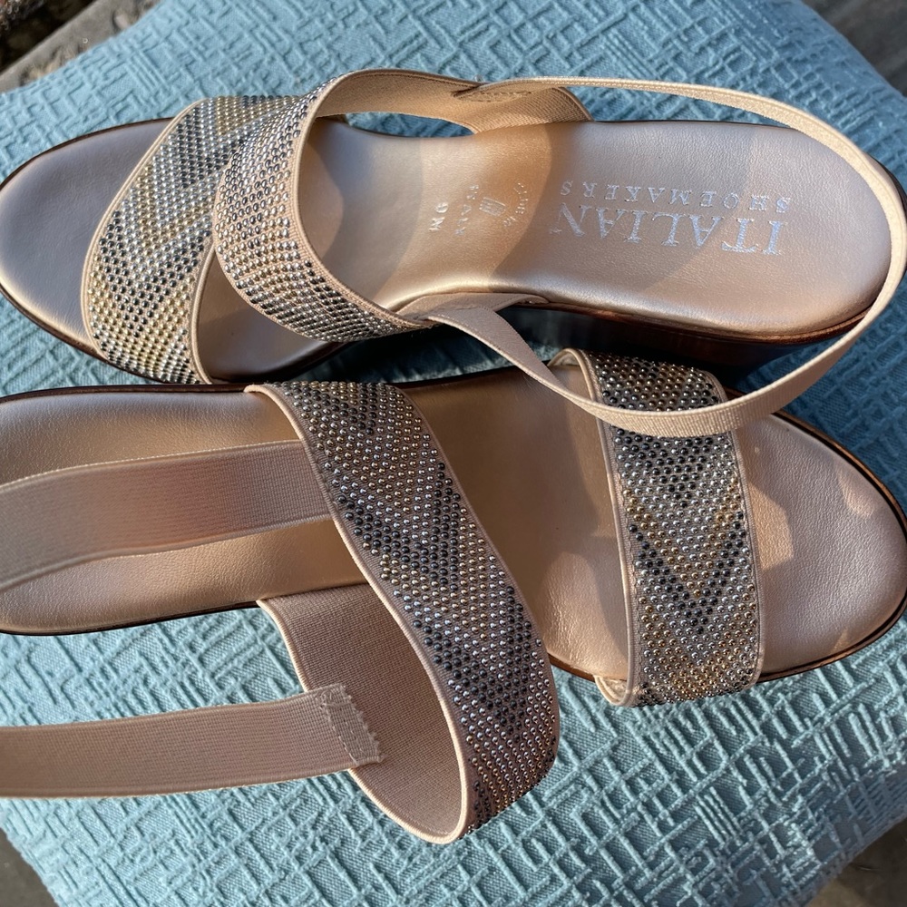 Italian Shoemakers Emery Sandals Wedge Beaded Stretch Size 9M